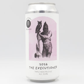 This is a can of Factory Brewing - The Executioner 2026 - 10% (440ml). It is a Triple IPA craft beer available to buy from Ghost Whale, voted London's best craft beer shop.