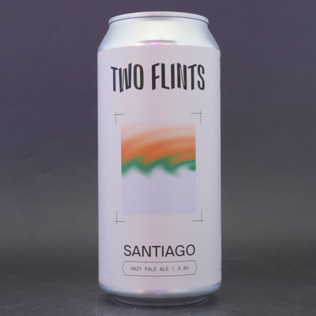 This is a can of Two Flints - Santiago - 3.8% (440ml). It is a Pale Ale craft beer available to buy from Ghost Whale, voted London's best craft beer shop.