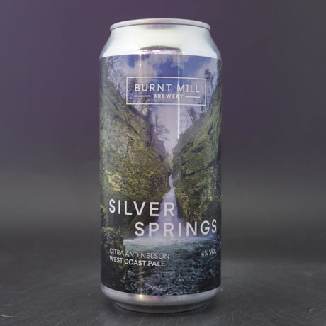 This is a can of Burnt Mill - Silver Springs - 4% (440ml). It is a Pale Ale craft beer available to buy from Ghost Whale, voted London's best craft beer shop.