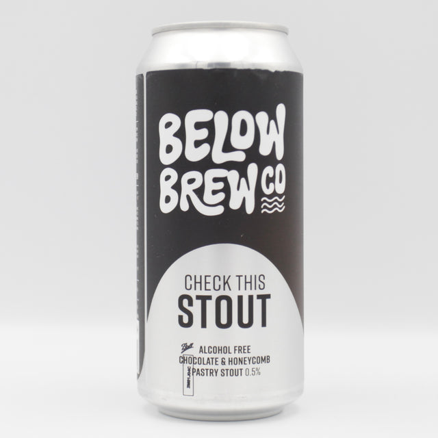 This is a can of Below Brew Co - Check This Stout - 0.5% (440ml). It is a Stout / Porter craft beer available to buy from Ghost Whale, voted London's best craft beer shop.