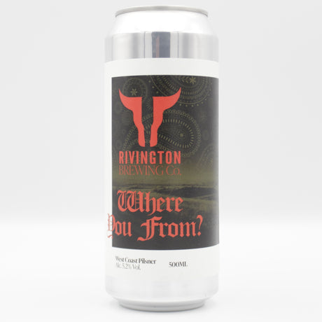 This is a can of Rivington - Where You From? - 5.2% (500ml). It is a Lager / Pilsner / Kölsch craft beer available to buy from Ghost Whale, voted London's best craft beer shop.
