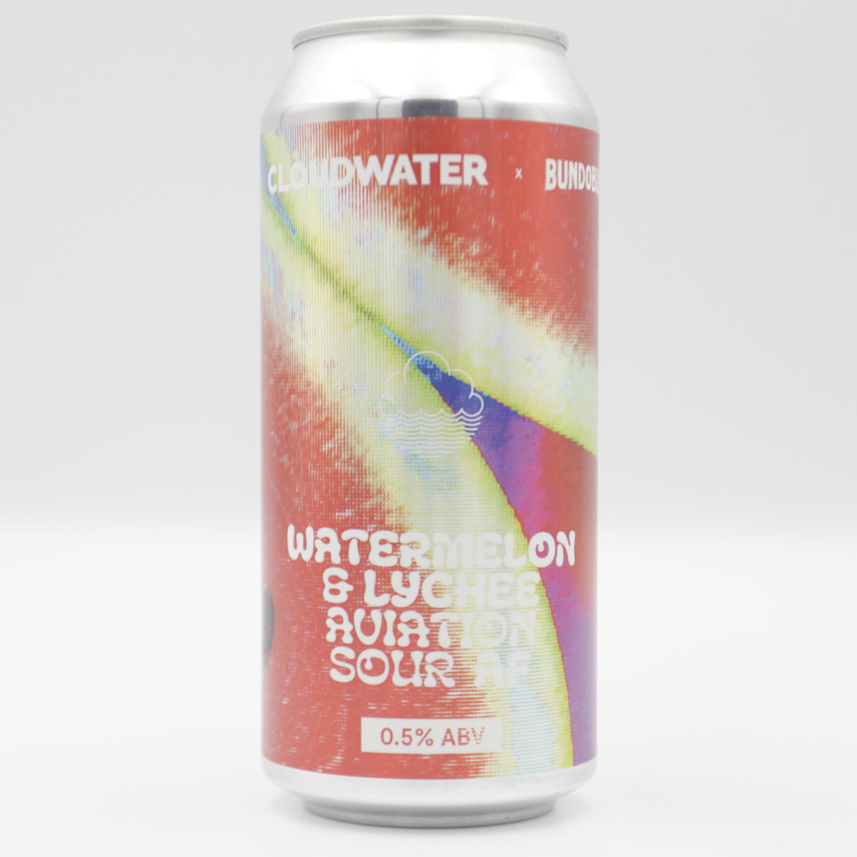 This is a can of Cloudwater - Lychee & Watermelon Aviation Sour - 0.5% (440ml). It is a Sour craft beer available to buy from Ghost Whale, voted London's best craft beer shop.