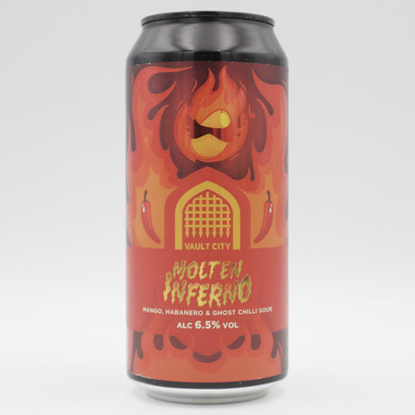 This is a can of Vault City - Molten Inferno - 6.5% (440ml). It is a Sour craft beer available to buy from Ghost Whale, voted London's best craft beer shop.