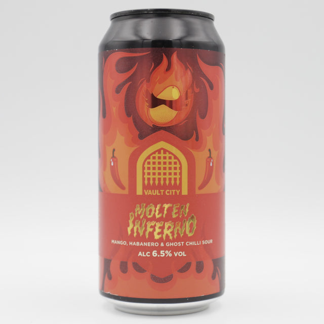 This is a can of Vault City - Molten Inferno - 6.5% (440ml). It is a Sour craft beer available to buy from Ghost Whale, voted London's best craft beer shop.