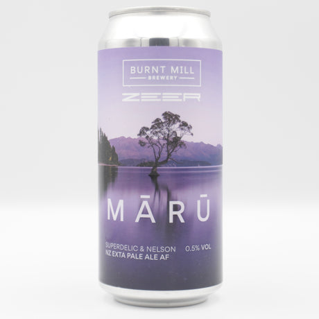 This is a can of Burnt Mill - Mārū - 0.5% (440ml). It is a Pale Ale craft beer available to buy from Ghost Whale, voted London's best craft beer shop.