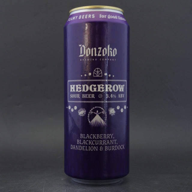 This is a can of Donzoko - Hedgerow - 3.4% (500ml). It is a Sour craft beer available to buy from Ghost Whale, voted London's best craft beer shop.