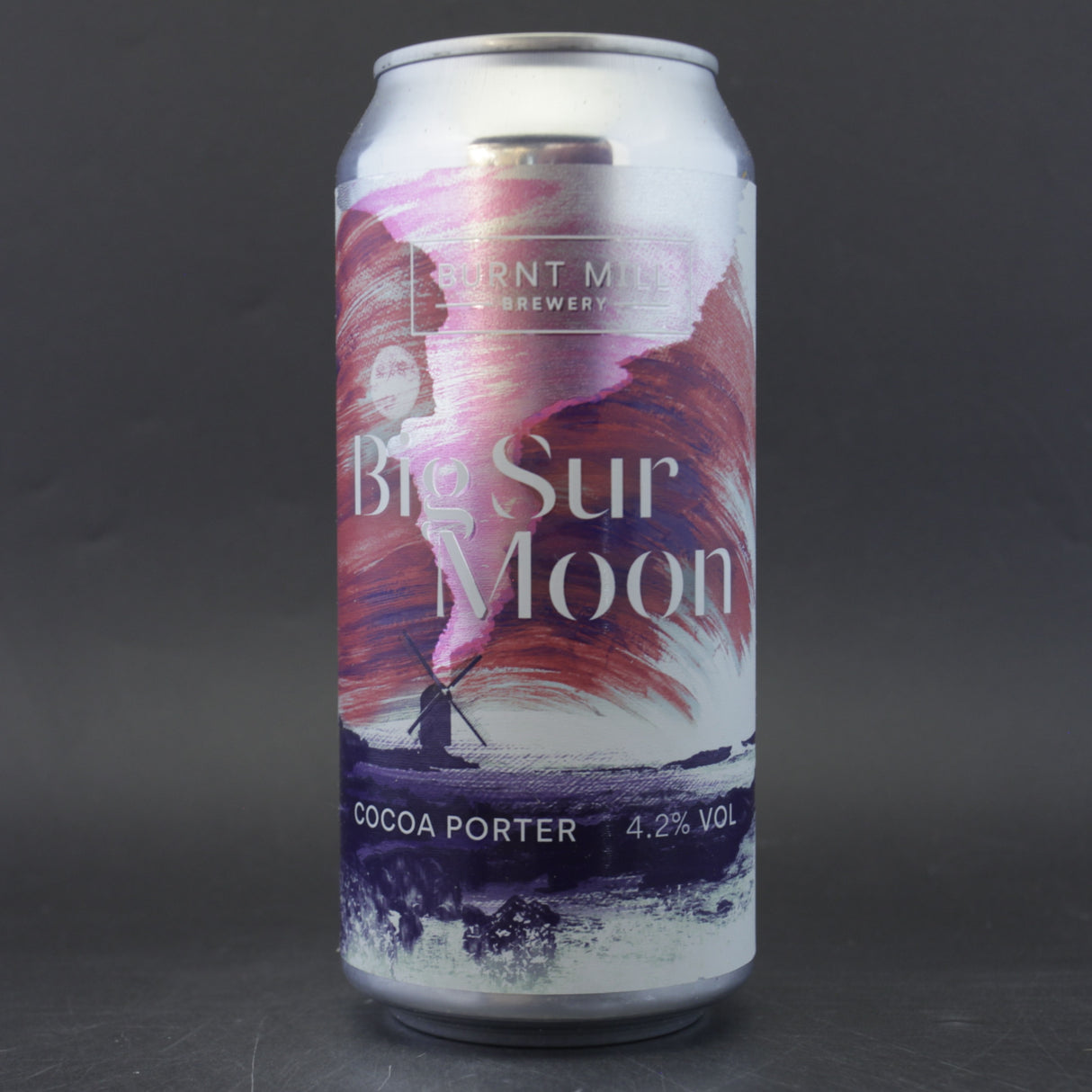 This is a can of Burnt Mill - Big Sur Moon - 4.2% (440ml). It is a Stout / Porter craft beer available to buy from Ghost Whale, voted London's best craft beer shop.