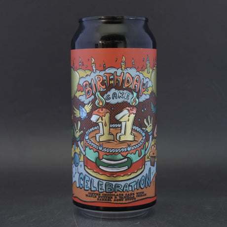 This is a can of Amundsen - 11th Birthday Cake: Coffee Chocolate Cake With Maple Butter & Vanilla Cream - 11.2% (440ml). It is a Imperial Stout / Porter craft beer available to buy from Ghost Whale, voted London's best craft beer shop.