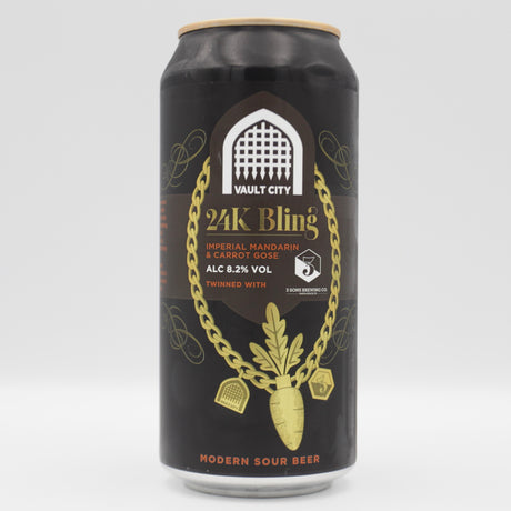 This is a can of Vault City / 3 Sons - 24k Bling - 8.2% (440ml). It is a Sour craft beer available to buy from Ghost Whale, voted London's best craft beer shop.