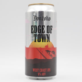 This is a can of Donzoko - Edge Of Town - 6% (440ml). It is a IPA craft beer available to buy from Ghost Whale, voted London's best craft beer shop.