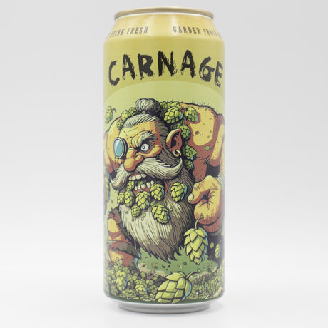 This is a can of BreWskey - Carnage - 8.4% (473ml). It is a Double IPA craft beer available to buy from Ghost Whale, voted London's best craft beer shop.