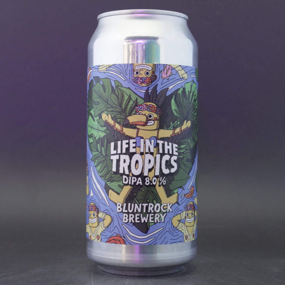 This is a can of Bluntrock - Life In The Tropics - 8% (440ml). It is a Double IPA craft beer available to buy from Ghost Whale, voted London's best craft beer shop.