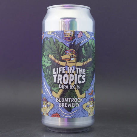 This is a can of Bluntrock - Life In The Tropics - 8% (440ml). It is a Double IPA craft beer available to buy from Ghost Whale, voted London's best craft beer shop.