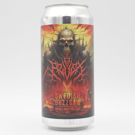 This is a can of Azvex - Swedish Buzzsaw - 8.2% (440ml). It is a Double IPA craft beer available to buy from Ghost Whale, voted London's best craft beer shop.