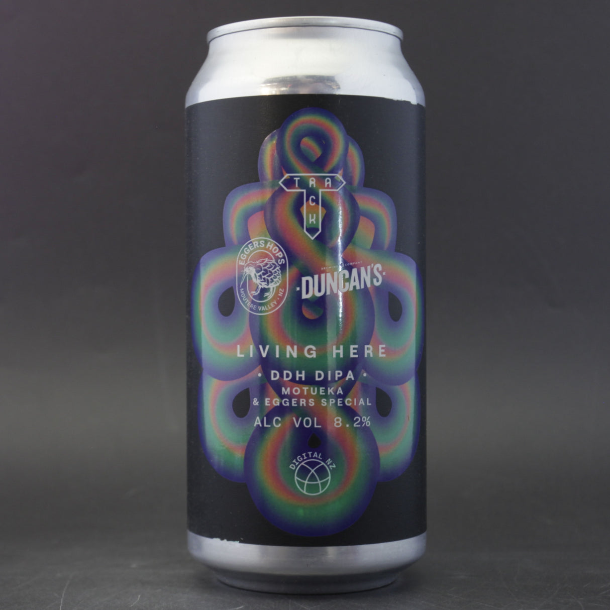 This is a can of Track - Living Here - 8.2% (440ml). It is a Double IPA craft beer available to buy from Ghost Whale, voted London's best craft beer shop.