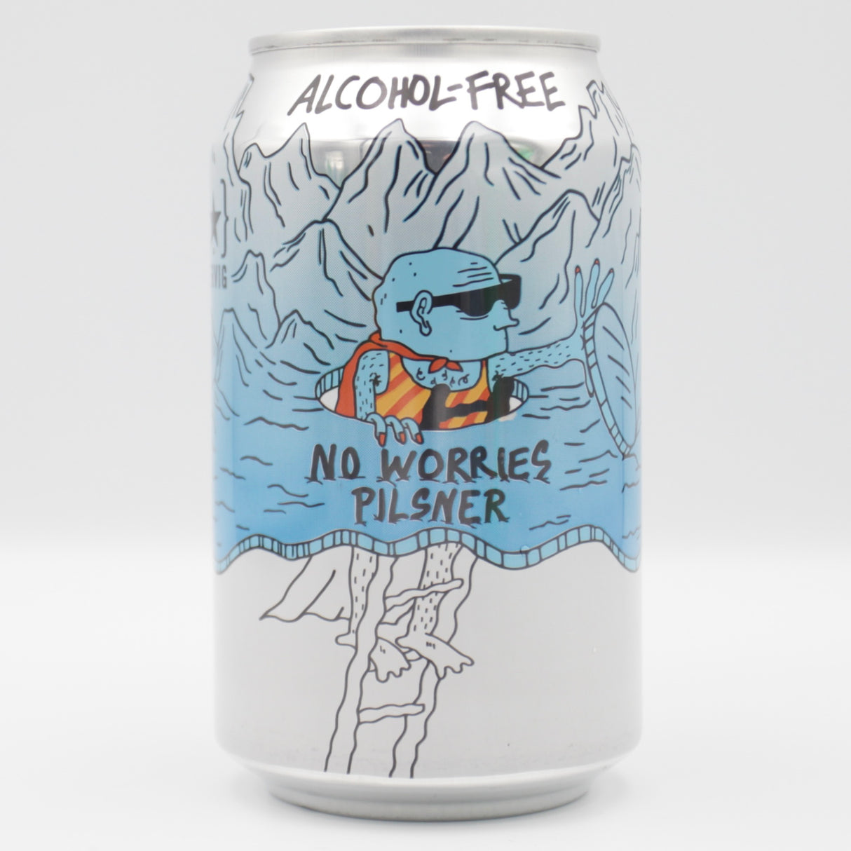 This is a can of Lervig - No Worries: Pilsner - 0.5% (330ml). It is a Lager / Pilsner / Kölsch craft beer available to buy from Ghost Whale, voted London's best craft beer shop.