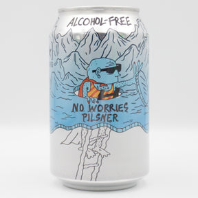 This is a can of Lervig - No Worries: Pilsner - 0.5% (330ml). It is a Lager / Pilsner / Kölsch craft beer available to buy from Ghost Whale, voted London's best craft beer shop.