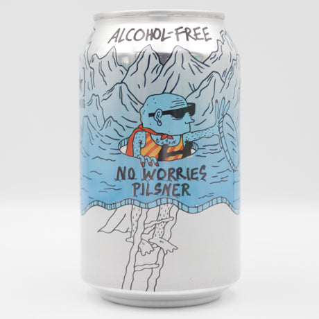 This is a can of Lervig - No Worries: Pilsner - 0.5% (330ml). It is a Lager / Pilsner / Kölsch craft beer available to buy from Ghost Whale, voted London's best craft beer shop.