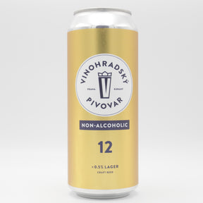 This is a can of Vinohradsky Pivovar - Vinohradská 12 Non-Alcoholic - 0.5% (500ml). It is a Lager / Pilsner / Kölsch craft beer available to buy from Ghost Whale, voted London's best craft beer shop.
