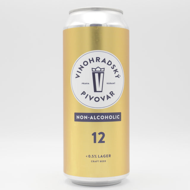 This is a can of Vinohradsky Pivovar - Vinohradská 12 Non-Alcoholic - 0.5% (500ml). It is a Lager / Pilsner / Kölsch craft beer available to buy from Ghost Whale, voted London's best craft beer shop.