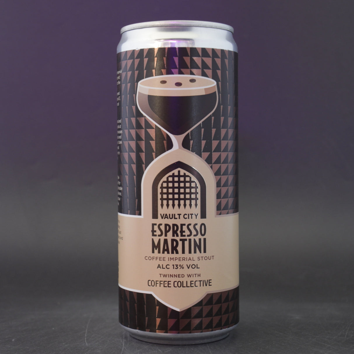 This is a can of Vault City - Espresso Martini  - 13% (330ml). It is a Imperial Stout / Porter craft beer available to buy from Ghost Whale, voted London's best craft beer shop.