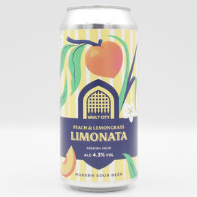 This is a can of Vault City - Peach & Lemongrass Limonata - 4.3% (440ml). It is a Sour craft beer available to buy from Ghost Whale, voted London's best craft beer shop.