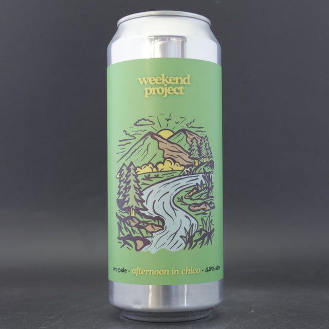 This is a can of Weekend Project - Afternoon In Chico - 4.8% (500ml). It is a Pale Ale craft beer available to buy from Ghost Whale, voted London's best craft beer shop.