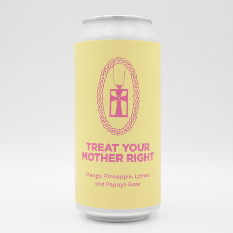 This is a can of Pomona Island - Treat Your Mother Right - 5.5% (440ml). It is a Gose craft beer available to buy from Ghost Whale, voted London's best craft beer shop.