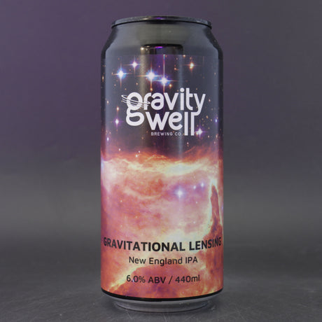 This is a can of Gravity Well - Gravitational Lensing - 6% (440ml). It is a IPA craft beer available to buy from Ghost Whale, voted London's best craft beer shop.