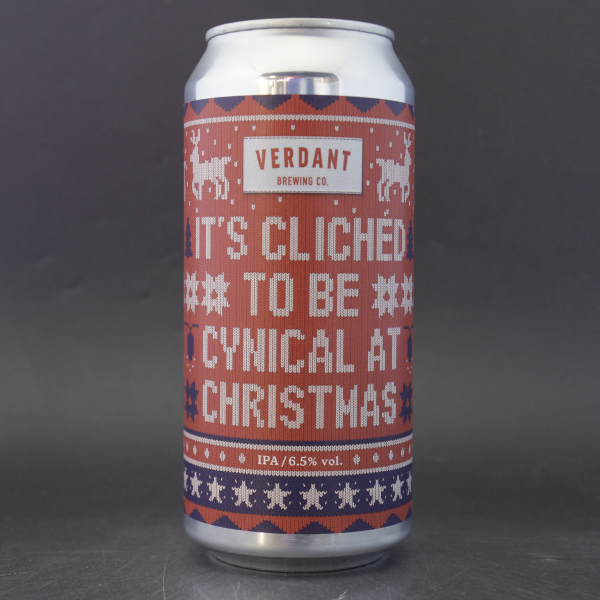 This is a can of Verdant - It's Clichéd To Be Cynical At Christmas - 6.5% (440ml). It is a IPA craft beer available to buy from Ghost Whale, voted London's best craft beer shop.