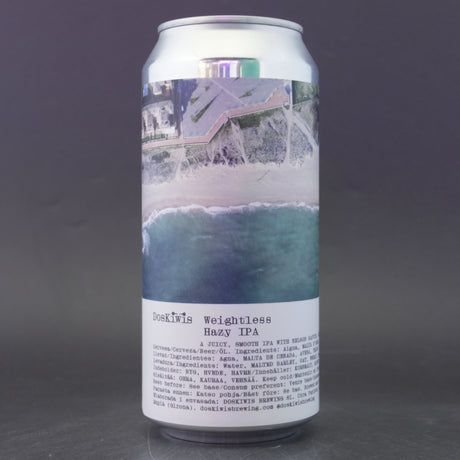 This is a can of Doskiwis - Weightless - 6.4% (440ml). It is a IPA craft beer available to buy from Ghost Whale, voted London's best craft beer shop.