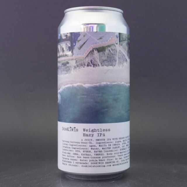 This is a can of Doskiwis - Weightless - 6.4% (440ml). It is a IPA craft beer available to buy from Ghost Whale, voted London's best craft beer shop.
