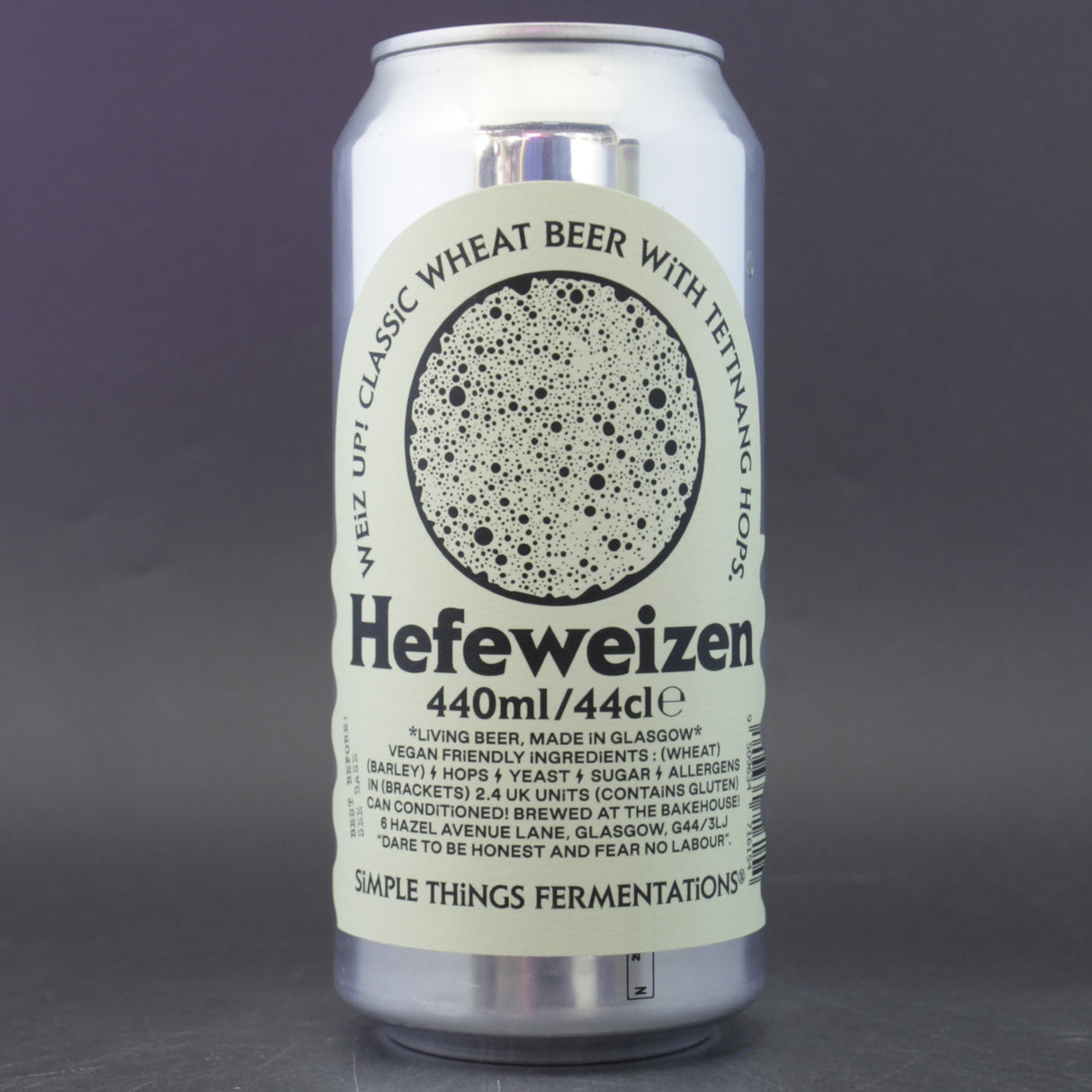 This is a can of Simple Things Fermentations - Hefeweizen - 5.6% (440ml). It is a Wit / Wheat craft beer available to buy from Ghost Whale, voted London's best craft beer shop.