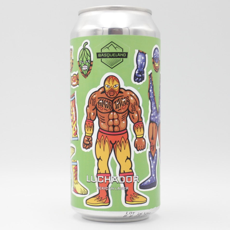 This is a can of Basqueland - Luchador - 4.6% (440ml). It is a Lager / Pilsner / Kölsch craft beer available to buy from Ghost Whale, voted London's best craft beer shop.