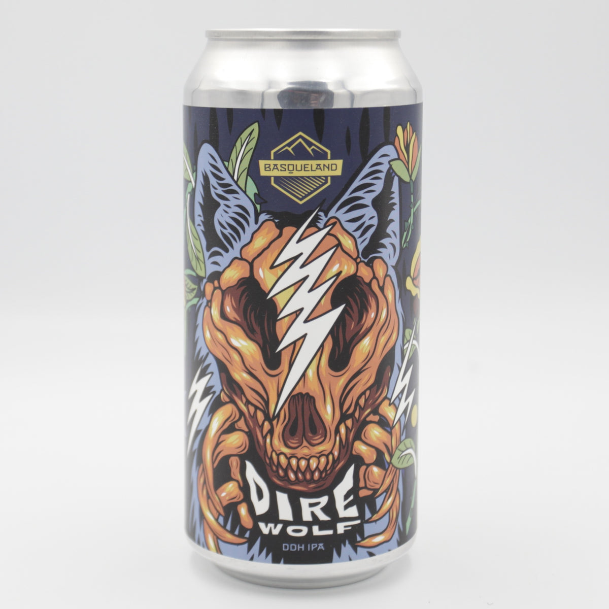 This is a can of Basqueland - Dire Wolf - 6.5% (440ml). It is a IPA craft beer available to buy from Ghost Whale, voted London's best craft beer shop.