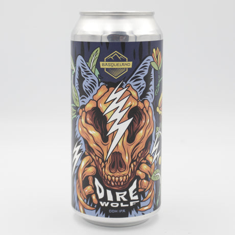 This is a can of Basqueland - Dire Wolf - 6.5% (440ml). It is a IPA craft beer available to buy from Ghost Whale, voted London's best craft beer shop.