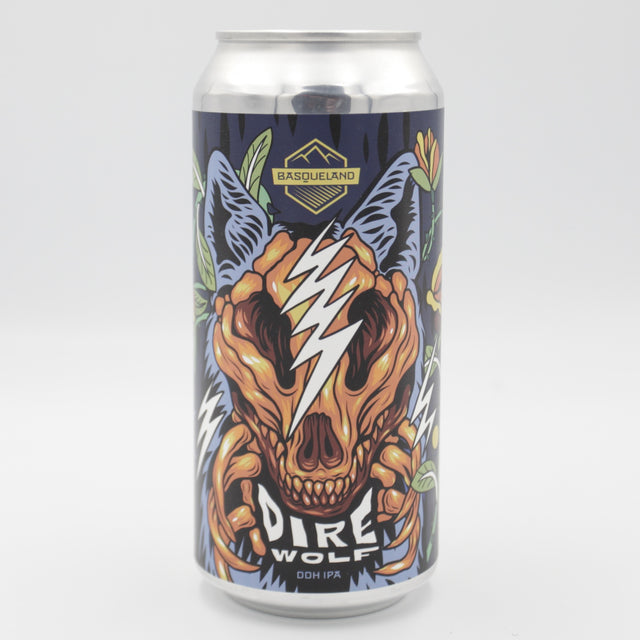 This is a can of Basqueland - Dire Wolf - 6.5% (440ml). It is a IPA craft beer available to buy from Ghost Whale, voted London's best craft beer shop.