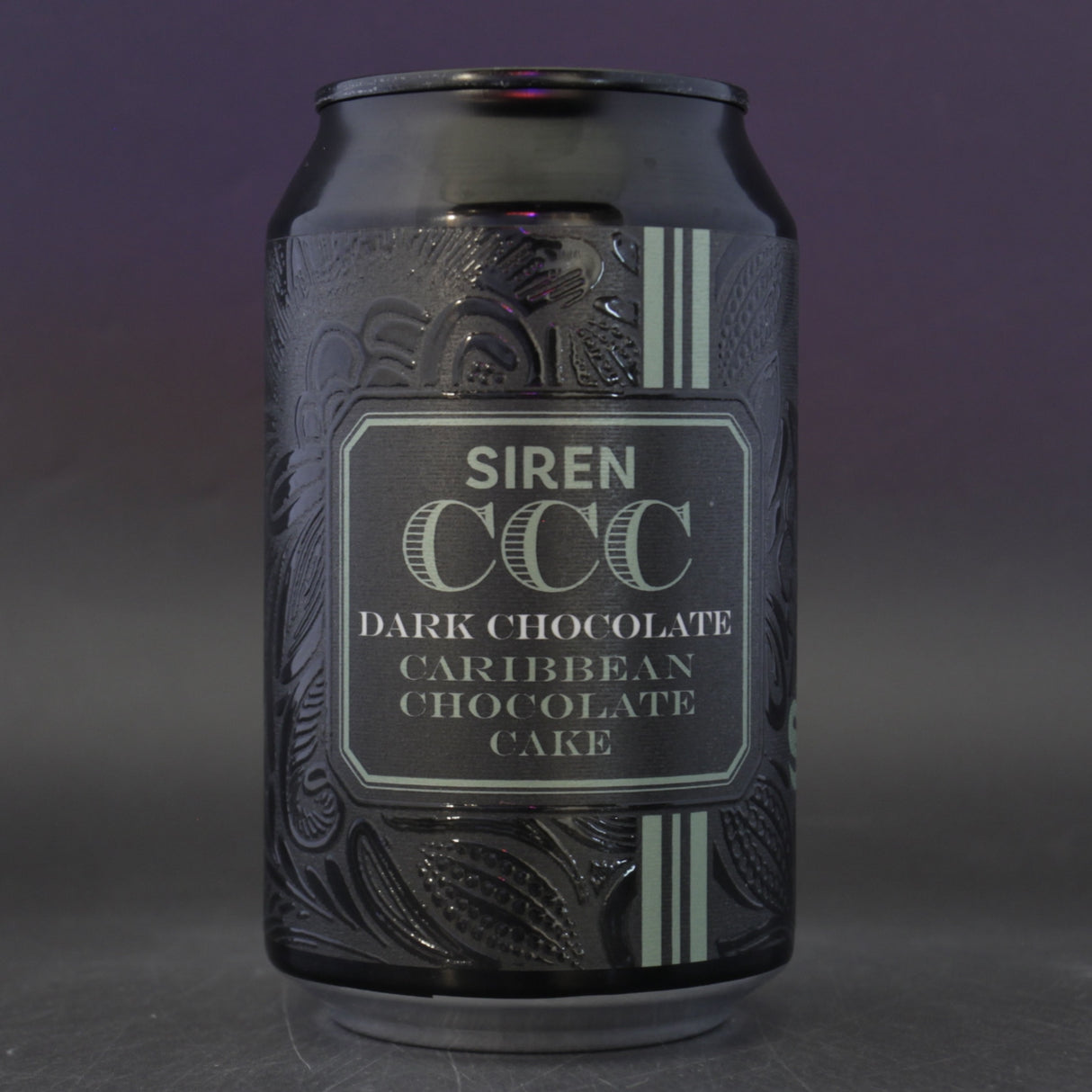 This is a can of Siren - Dark Chocolate Caribbean Chocolate Cake - 7.4% (330ml). It is a Stout / Porter craft beer available to buy from Ghost Whale, voted London's best craft beer shop.