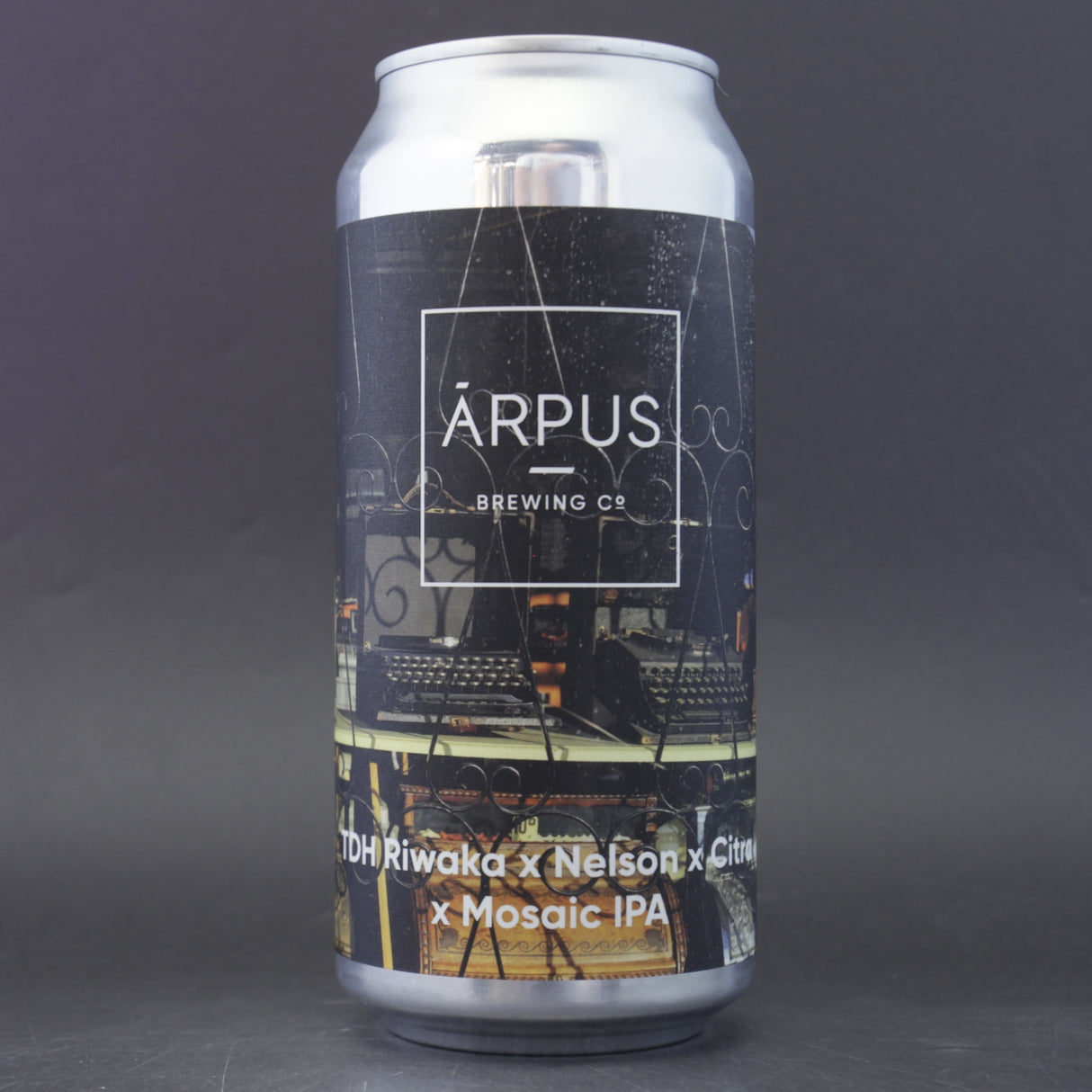 This is a can of Arpus Brewing Co - TDH Riwaka x Nelson x Citra x Mosaic IPA - 6.5% (440ml). It is a IPA craft beer available to buy from Ghost Whale, voted London's best craft beer shop.