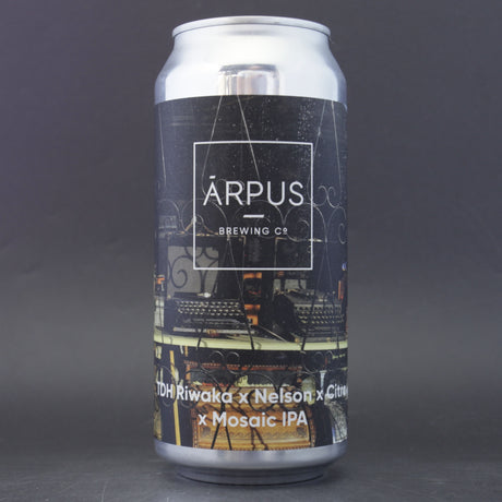 This is a can of Arpus Brewing Co - TDH Riwaka x Nelson x Citra x Mosaic IPA - 6.5% (440ml). It is a IPA craft beer available to buy from Ghost Whale, voted London's best craft beer shop.