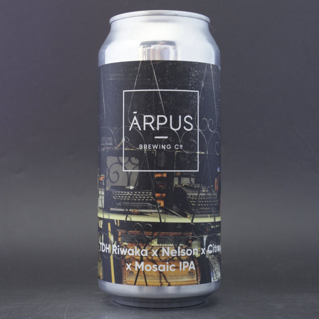 This is a can of Arpus Brewing Co - TDH Riwaka x Nelson x Citra x Mosaic IPA - 6.5% (440ml). It is a IPA craft beer available to buy from Ghost Whale, voted London's best craft beer shop.