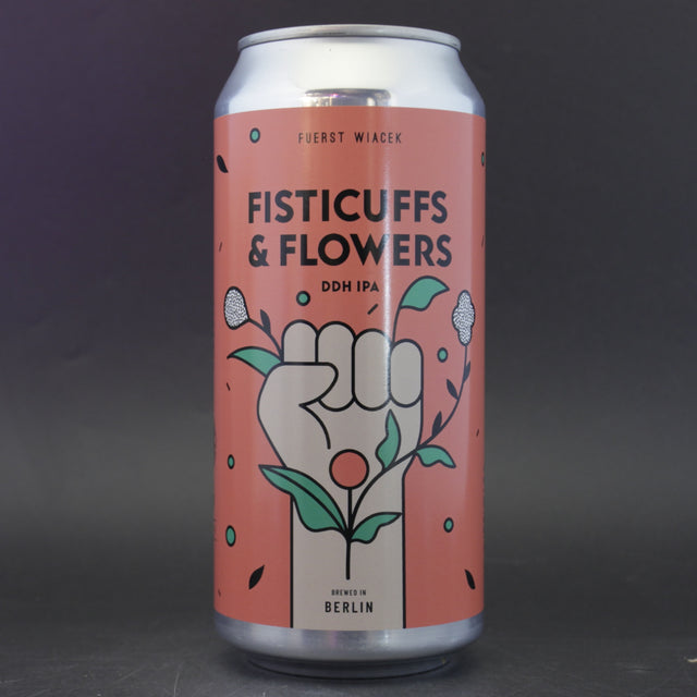 This is a can of Fuerst Wiacek / KCBC - Fisticuffs & Flowers - 6.8% (440ml). It is a IPA craft beer available to buy from Ghost Whale, voted London's best craft beer shop.