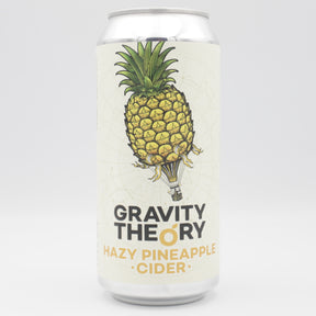 This is a can of Gravity Theory - Hazy Pineapple - 3.4% (440ml). It is a  craft cider available to buy from Ghost Whale, voted London's best craft beer shop.