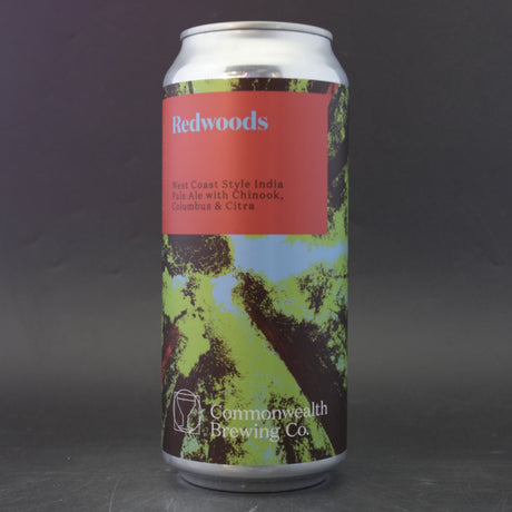 This is a can of Commonwealth - Redwoods - 6% (473ml). It is a IPA craft beer available to buy from Ghost Whale, voted London's best craft beer shop.