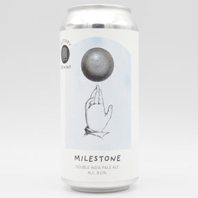This is a can of Factory Brewing / Two Flints - Milestone - 8% (440ml). It is a Double IPA craft beer available to buy from Ghost Whale, voted London's best craft beer shop.