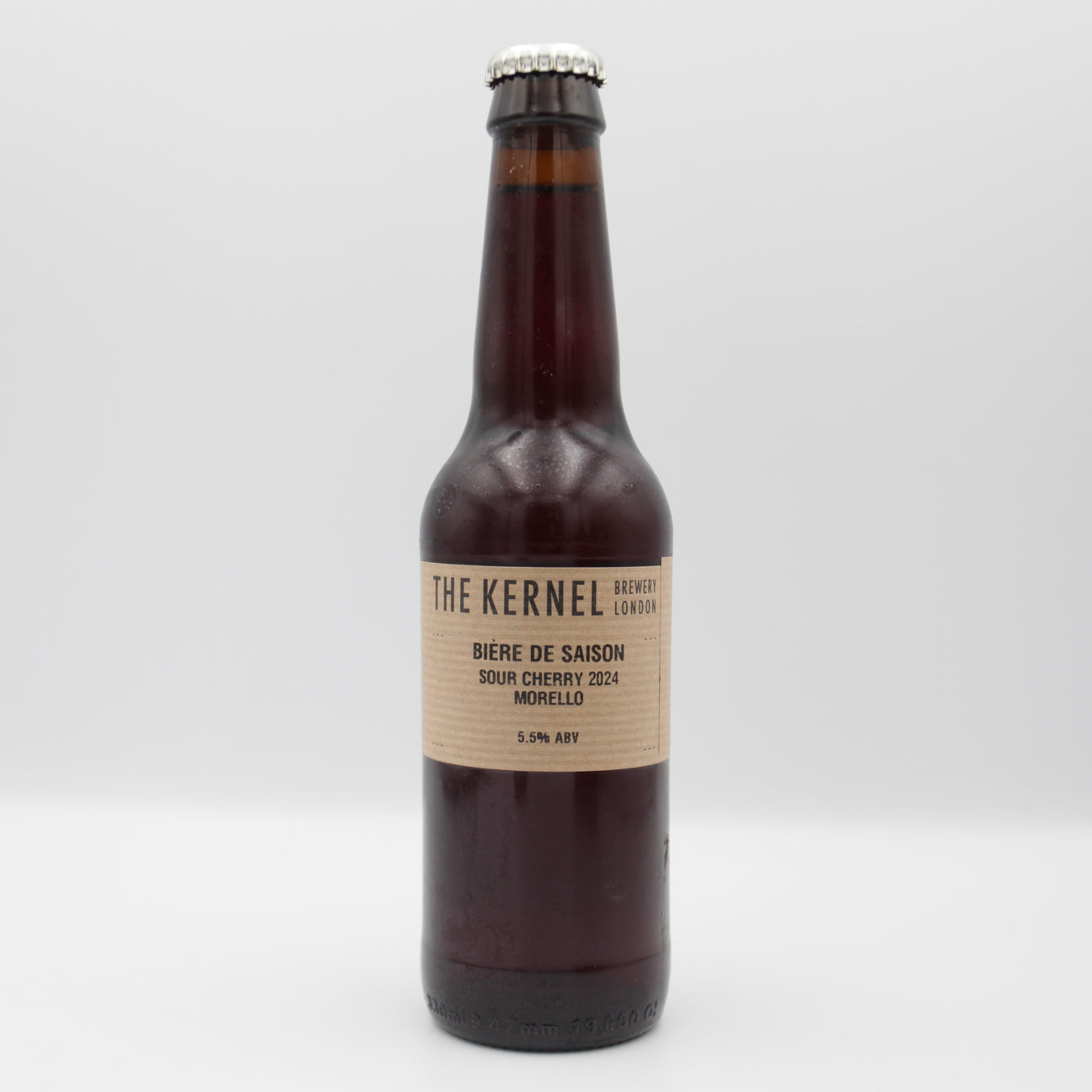This is a bottle of The Kernel - Biere de Saison: Sour Cherry 2024 Morello - 5.5% (330ml). It is a Wild Ale craft beer available to buy from Ghost Whale, voted London's best craft beer shop.