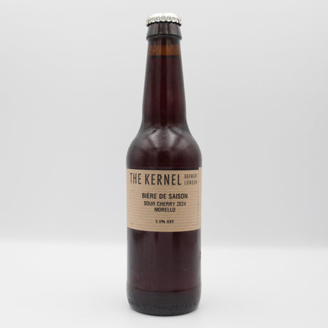 This is a bottle of The Kernel - Biere de Saison: Sour Cherry 2024 Morello - 5.5% (330ml). It is a Wild Ale craft beer available to buy from Ghost Whale, voted London's best craft beer shop.