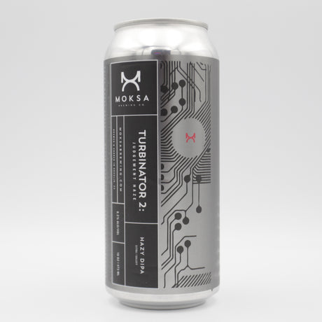 This is a can of Moksa - Turbinator 2: Judgment Haze - 8.2% (473ml). It is a Double IPA craft beer available to buy from Ghost Whale, voted London's best craft beer shop.
