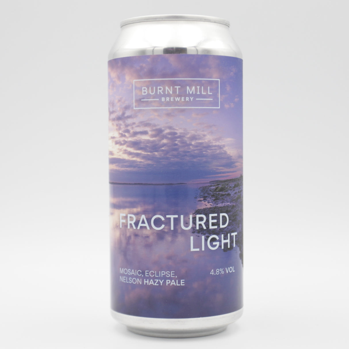 This is a can of Burnt Mill - Fractured Light - 4.8% (440ml). It is a Pale Ale craft beer available to buy from Ghost Whale, voted London's best craft beer shop.