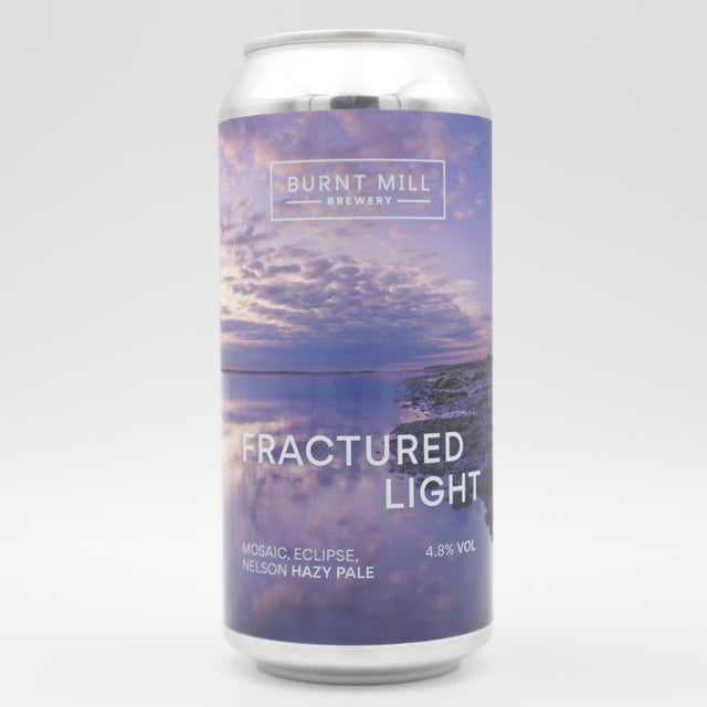 This is a can of Burnt Mill - Fractured Light - 4.8% (440ml). It is a Pale Ale craft beer available to buy from Ghost Whale, voted London's best craft beer shop.